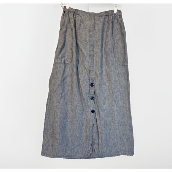 Vintage Flax Engelhart Linen Skirt Long Button Pockets Blue Size Large - Picture 1 of 4